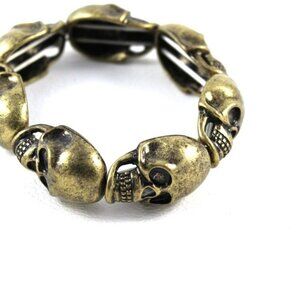 Gold Tone Skull Stretch Bracelet